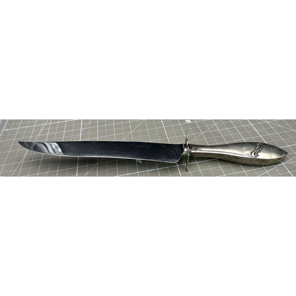 Vintage Sterling Silver Handle Carving Knife Web Knife Guard 13.5" Length